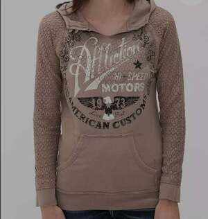 New Affliction American Customs Live Fast Distressed Hoodie Sweatshirt Small D30